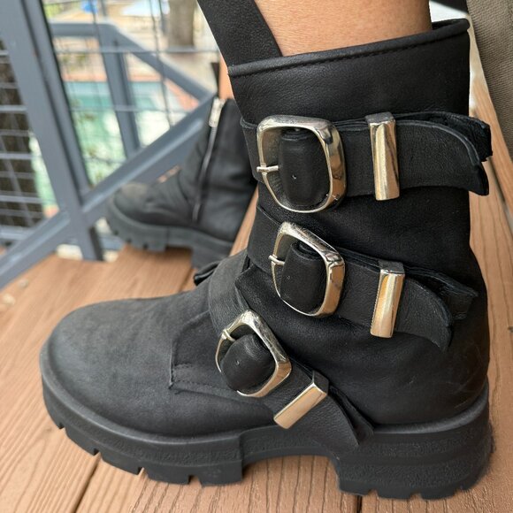 Steve Madden Moto Boots ROLAND BLACK LEATHER Size 10 - Picture 5 of 11